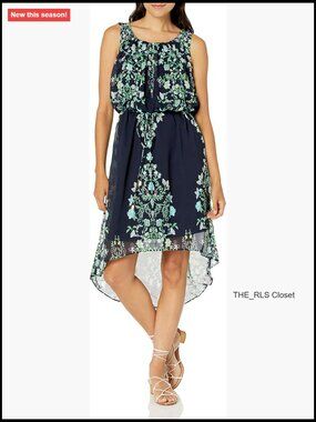 Sleeveless Floral Printed Chiffon Blouson Dress with Belt